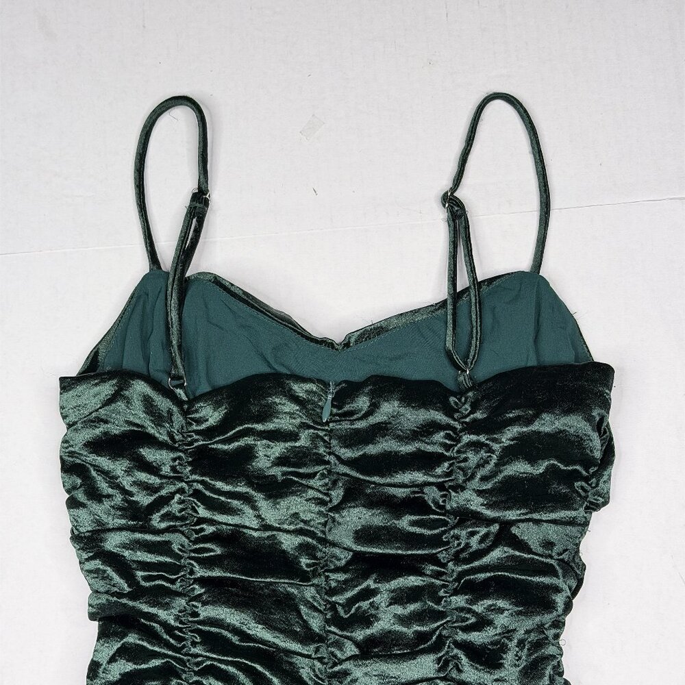 Lucy in the Sky Emerald Green Satin Ruched Mini Bodycon Cocktail Sz XS NWOT - Picture 5 of 8